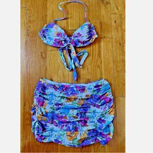 Noelle 1950s Inspired High Waist Ruched Bikini Swimsuit 2 Piece Floral Swimwear